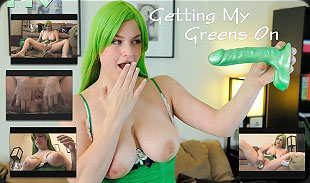 Enjoying a green masturbation.
